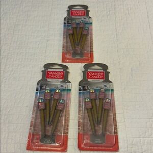 Three Packs Yankee Candle Pink Sands  Car Vent Sticks Air Fresheners